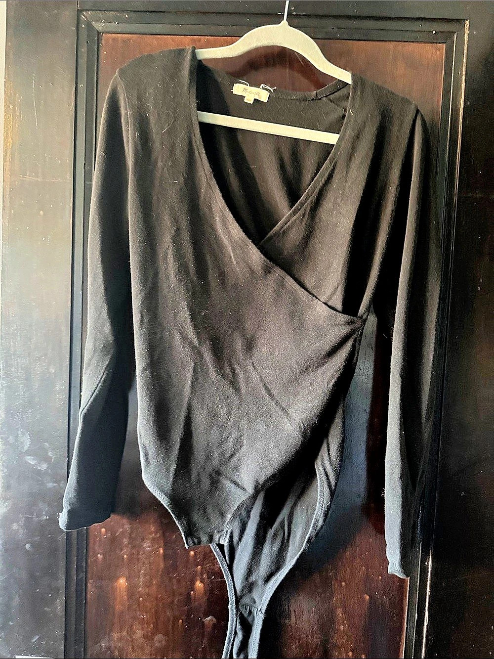 Madewell Wrap Thong Bodysuit Black Long Sleeve Size Large